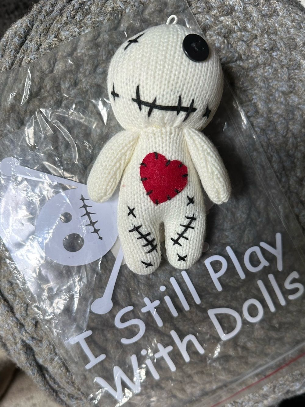 Plush Voodoo Doll Toy with cute sticker for widows, vehicles, wall ect